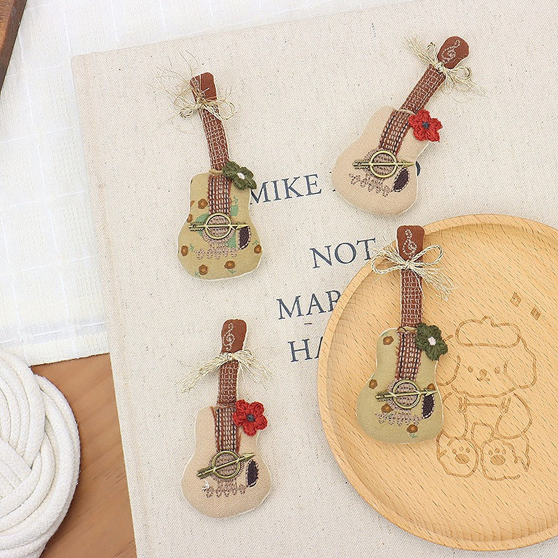Embroidered Mini Guitar Fabric Ornament Charm Brooch Pin Component