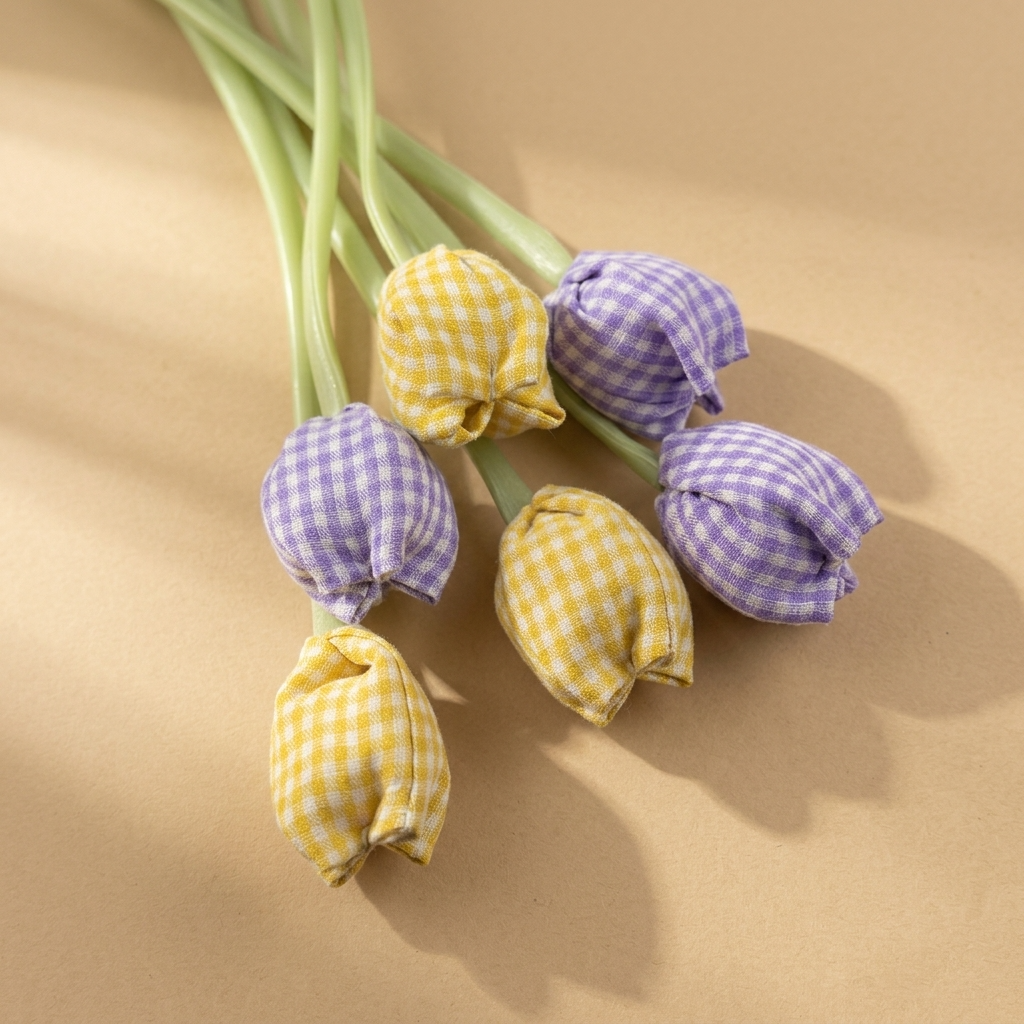 10pc, Handmade Fabric Tulip Flower Ribbon Ornament Embellishment