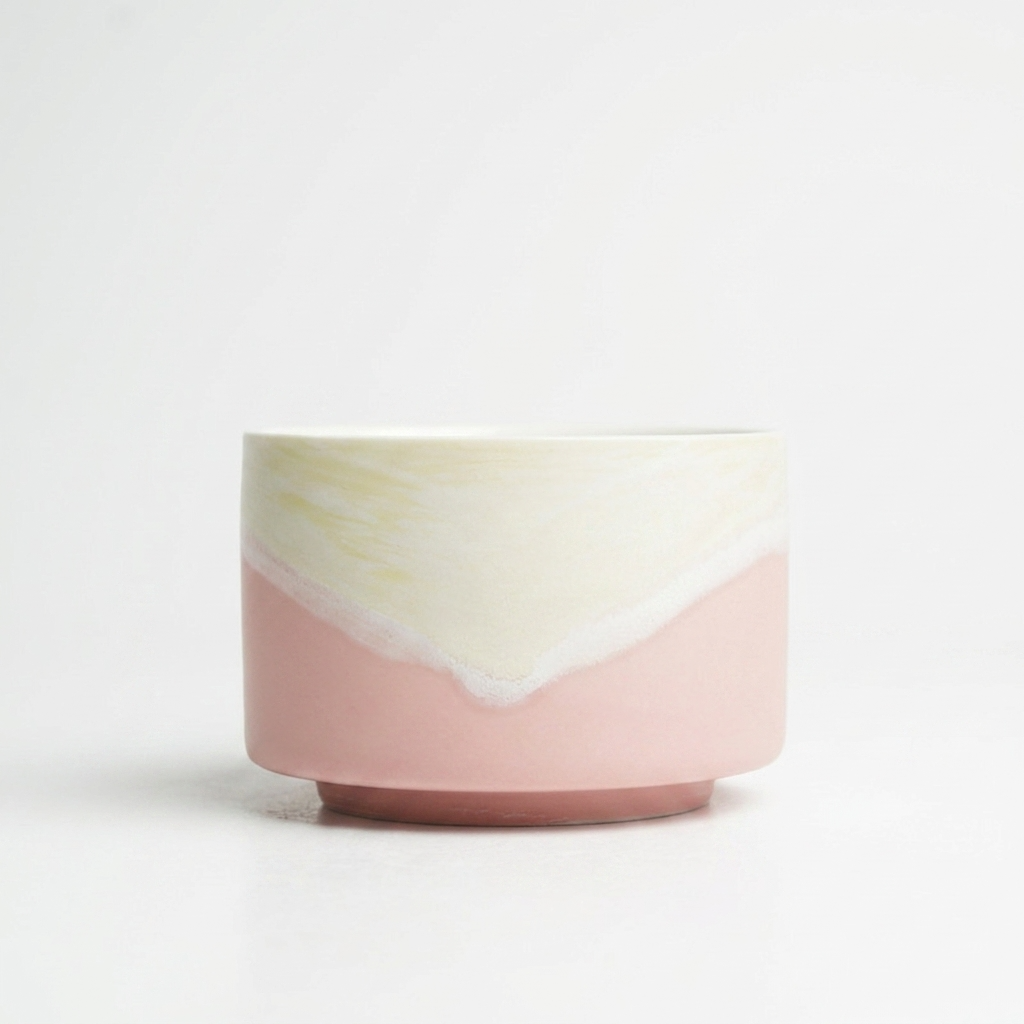 3pc, Soft Pink Dipped Cream Glaze Matte Ceramic Candle Vessel Jar