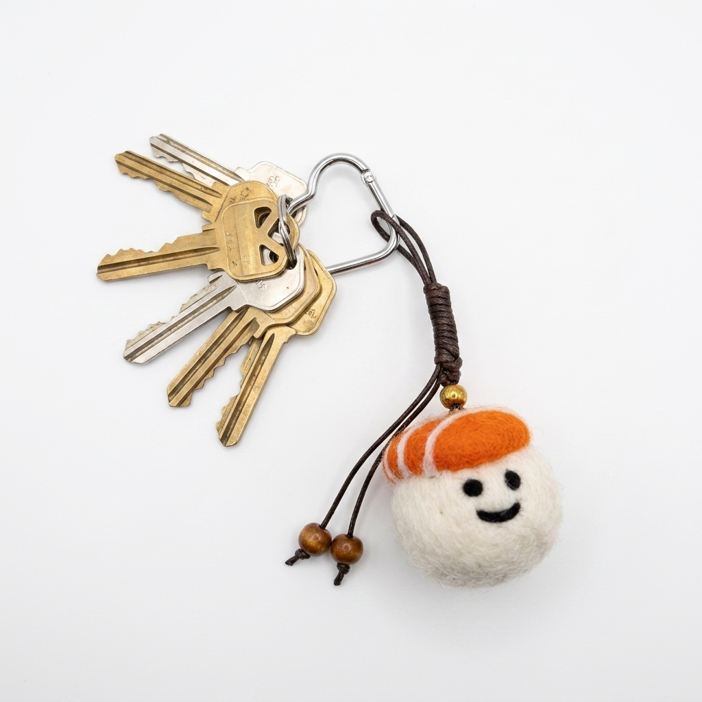 2pc, Smiley Face Salmon Sushi Wool Felt Bag Charm Key Chain
