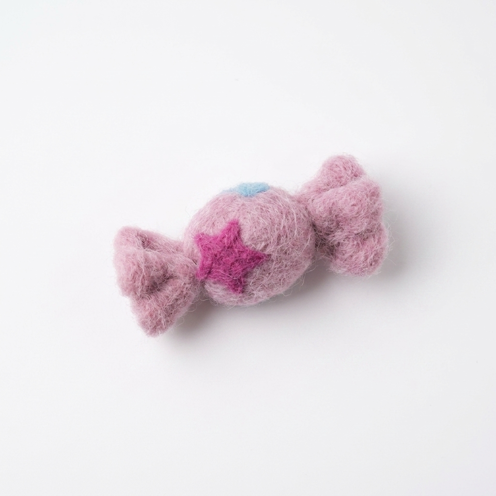 5pc, Peach Pink Striped Taffy Candy Wool Felt Ornament Charm