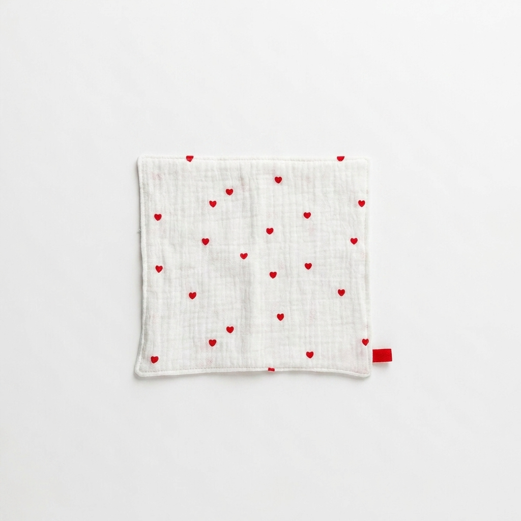 2pc, Little Red Sweet Heart White Cotton Placemats Coasters