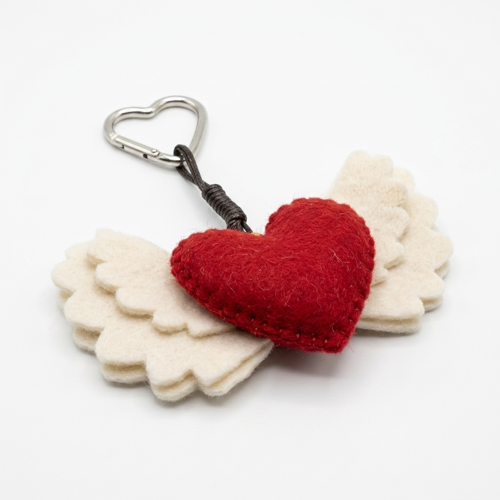 2pc, Red Heart with White Wings Wool Felt Bag Charm Key Chain
