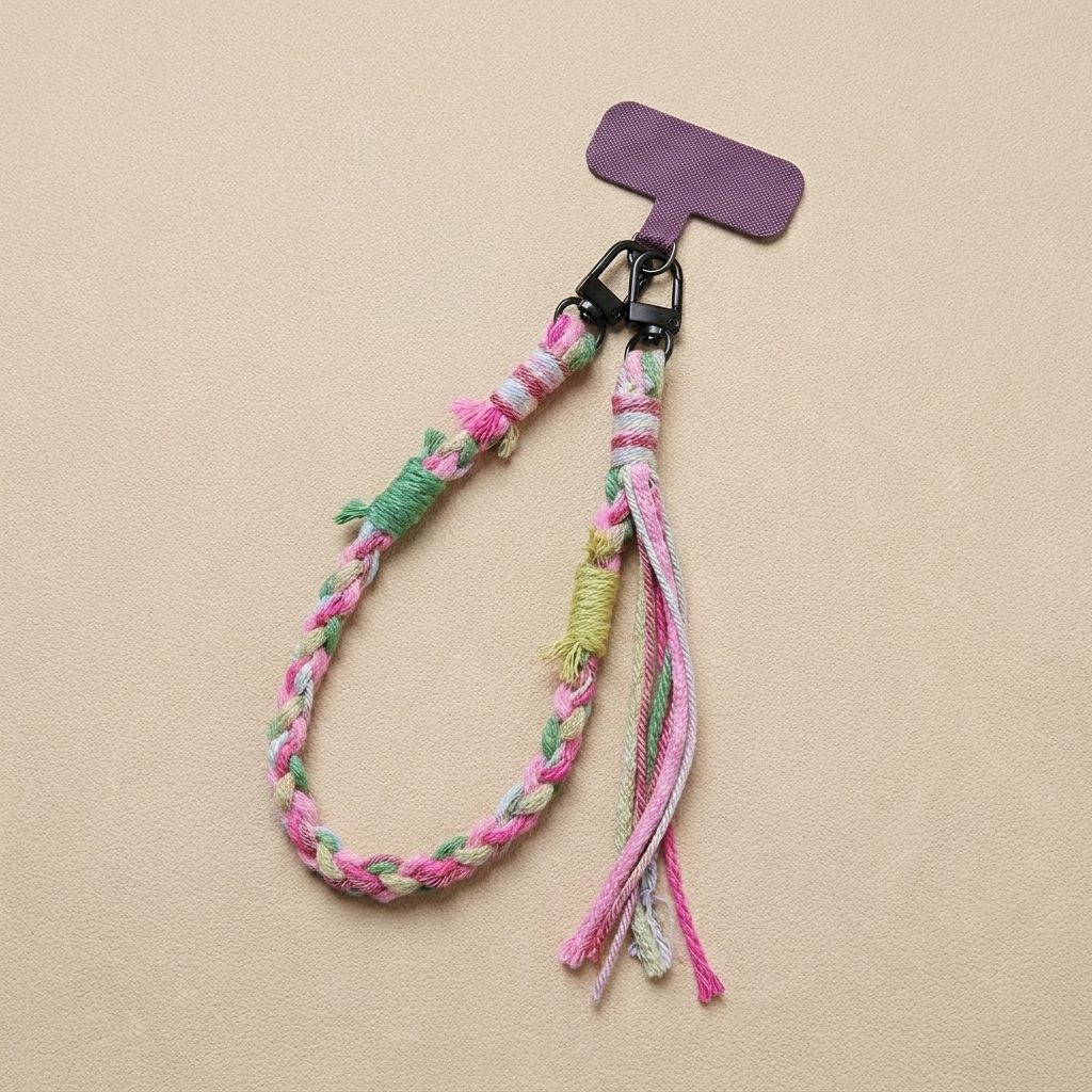 2pc, 2 colors Handmade Colorful Tassel Braided Woven Cotton Fabric Phone Chain Strap
