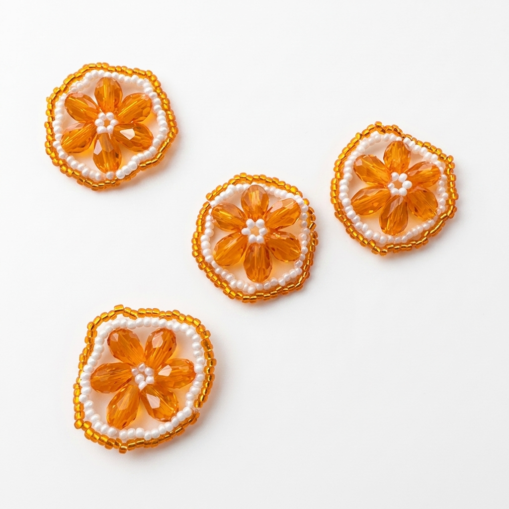 5pc, Handmade Mini Citrus Orange Slice Beaded Charm Ornament