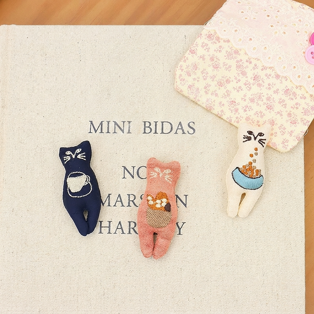 5pc, 3 Colors Stylistic Cat Kitten Fabric Ornament Charm Component