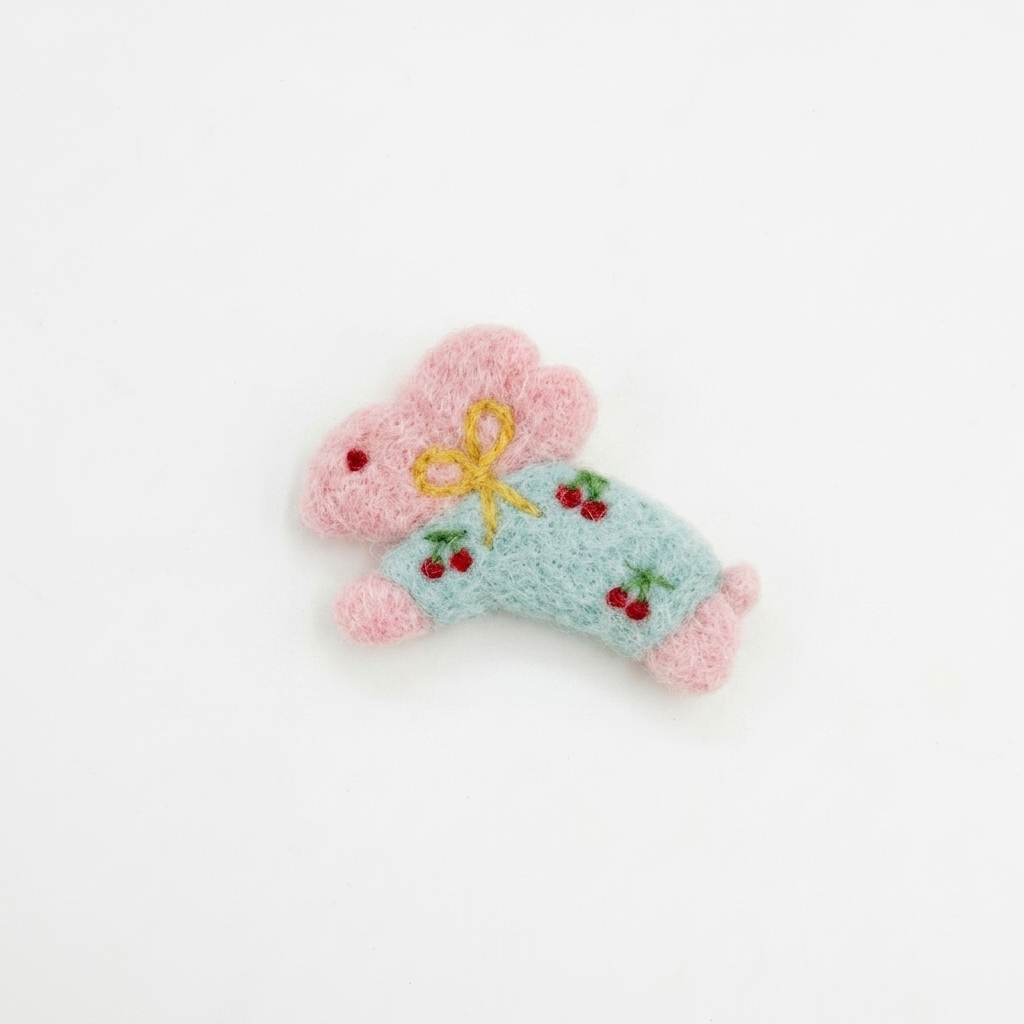 5pc, Cherry Pastel Pink Bunny Felt Charm Figurine