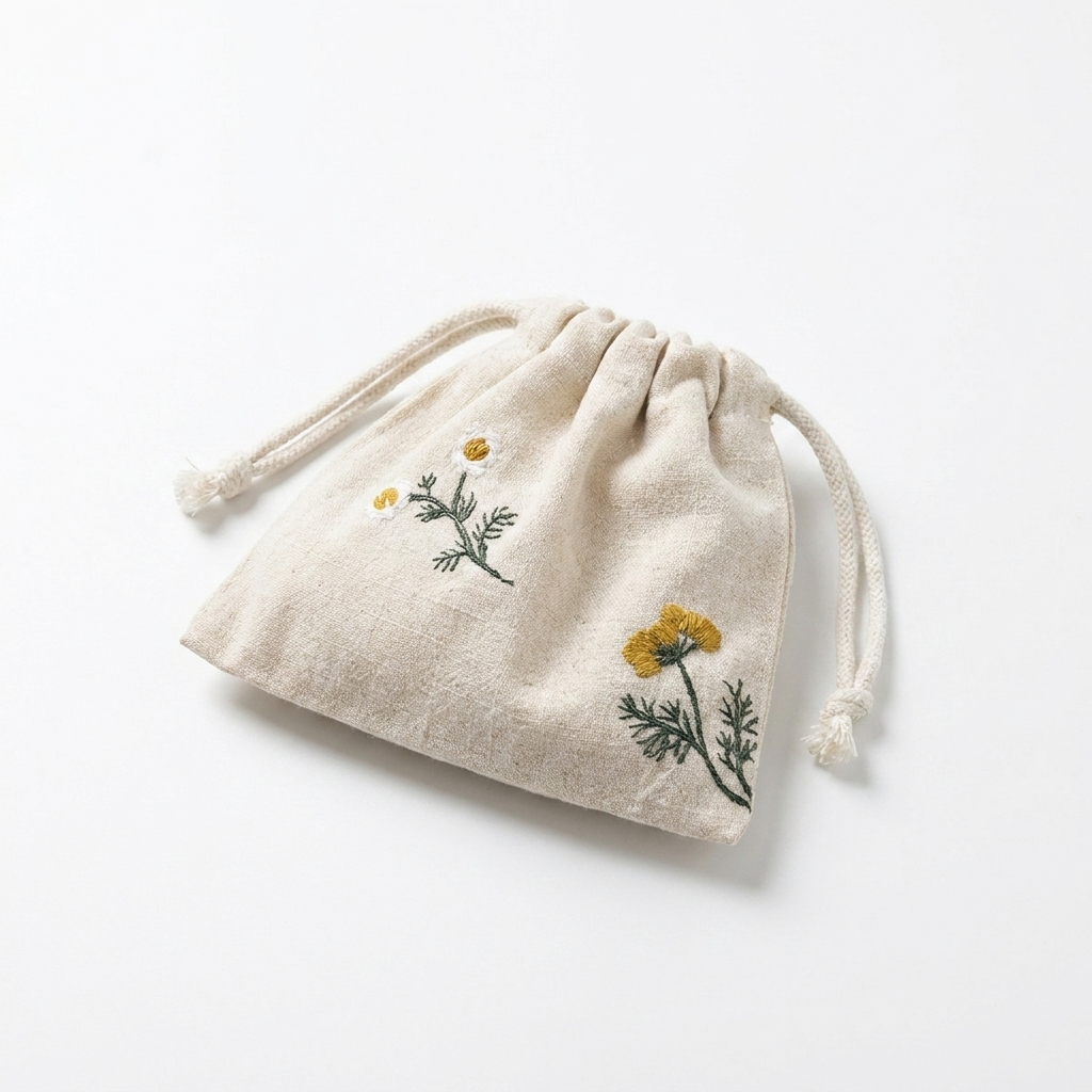 2pc, Embroidery Botanical Flower Cotton Placemats Coasters Pouch