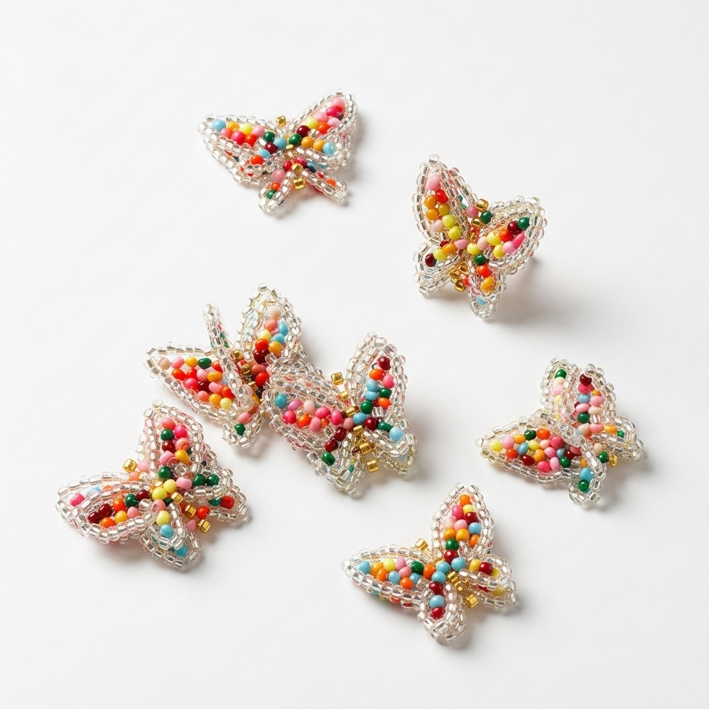 5pc, Handmade Pastel Colorful Butterfly Bead Charm Ornament