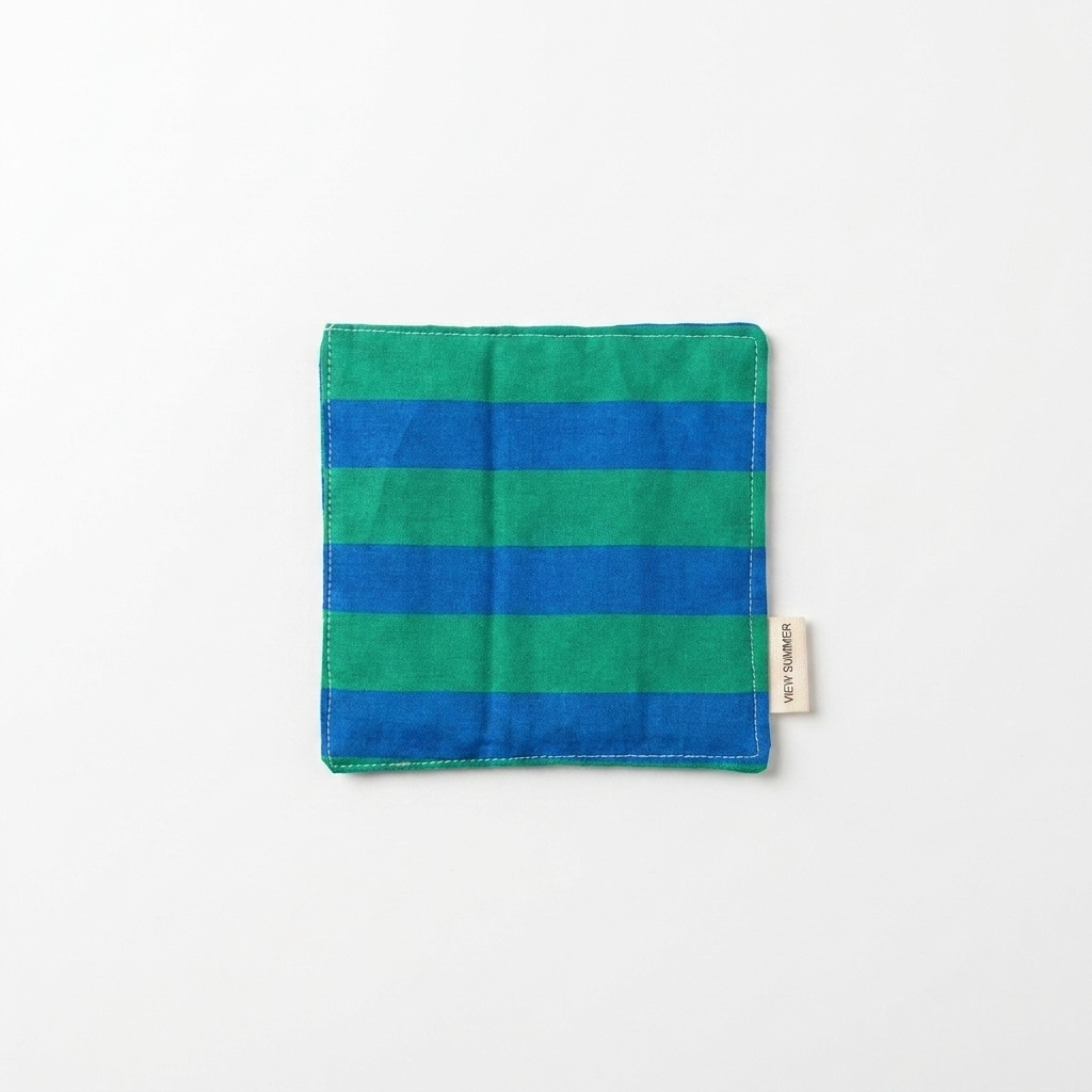2pc, Nautical Blue Tropical Green Striped Placemats & Coasters