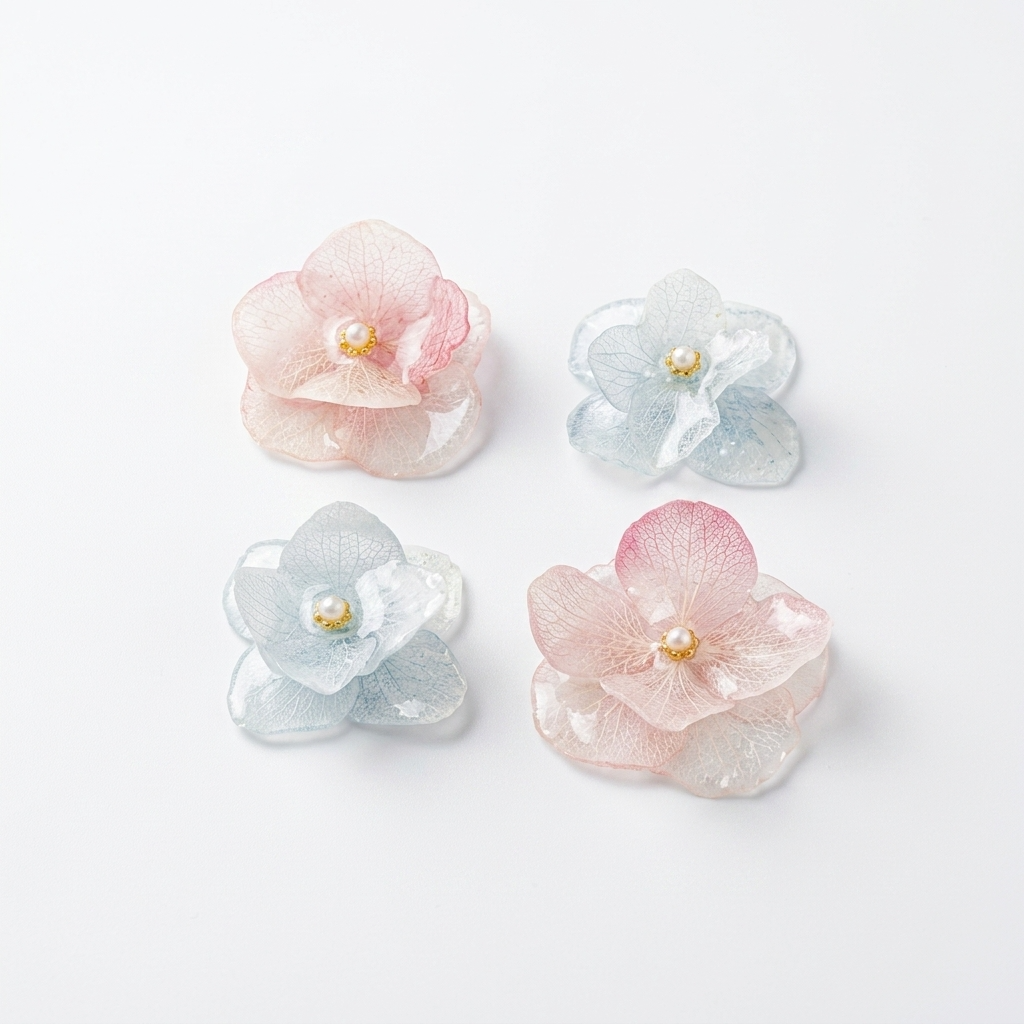 5pc, 2 Colors Real Hydrangea Flower Resin Pendant Charm