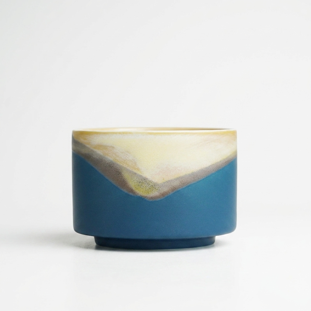 3pc, Ocean Teal Dipped Yellow Glaze Matte Ceramic Candle Vessel Jar