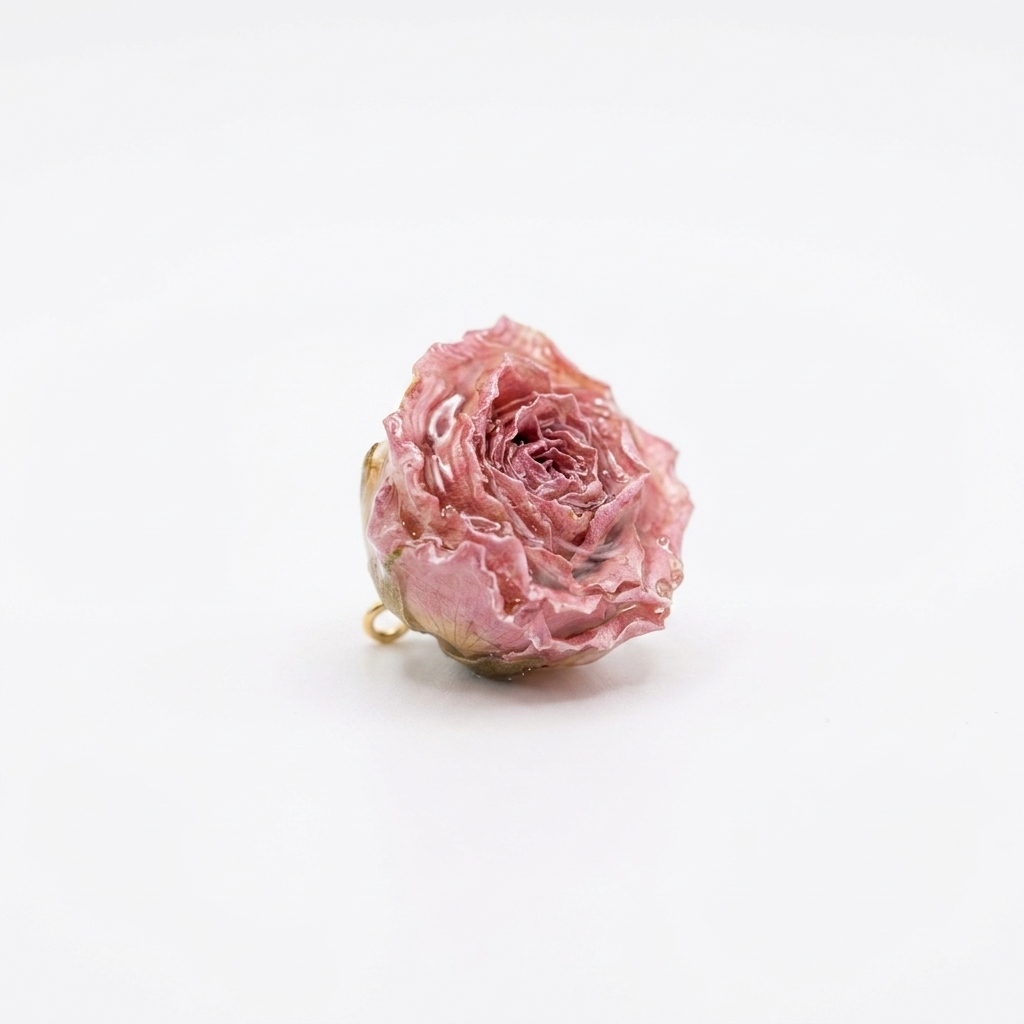 5pc, Premium Real Pink Rose Bloom Flower Resin Pendant Charm
