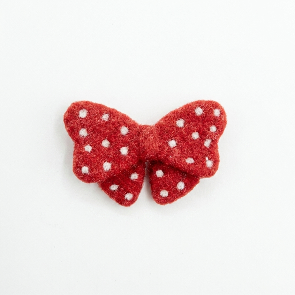 5pc, Polka Dot Red Bow Wool Felt Applique Ornament