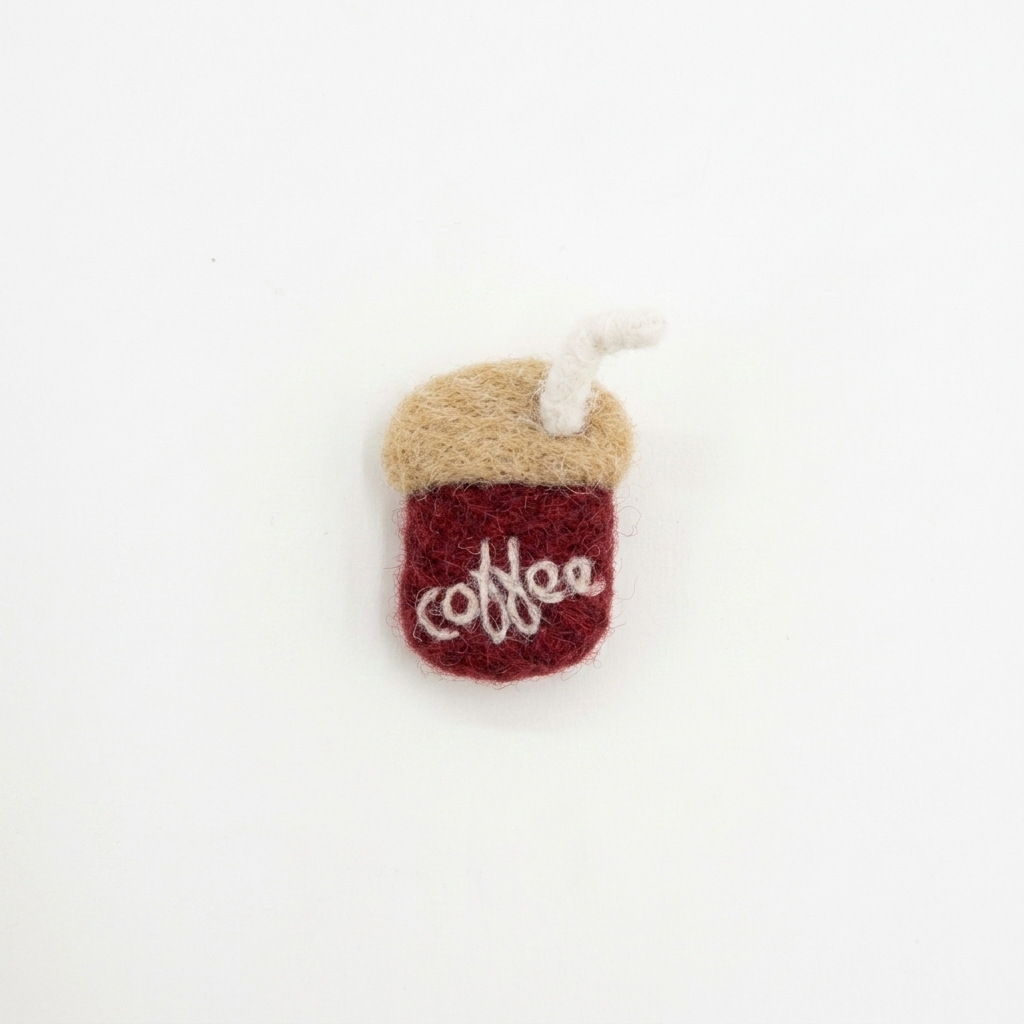 5pc, Embroidered Coffee Wool Felt Cup Ornament