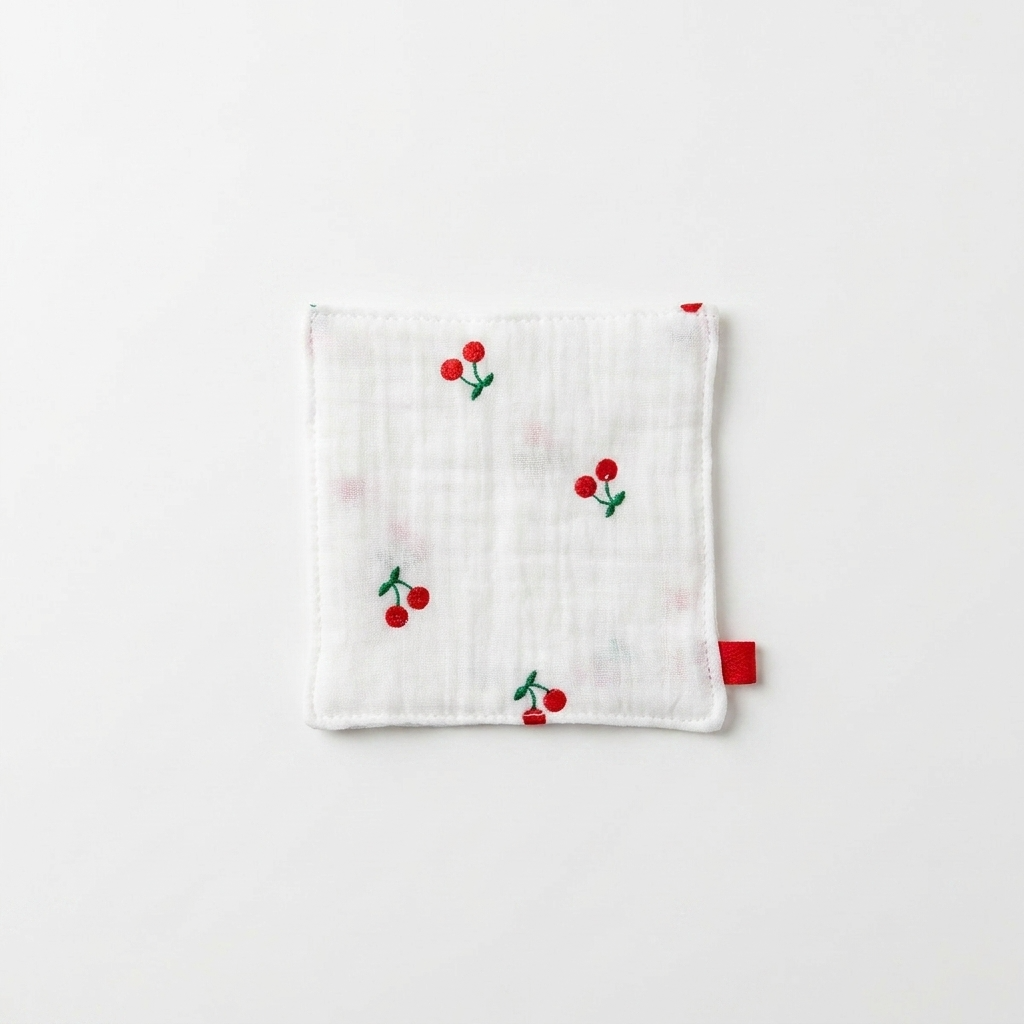 2pc, Little Red Cherry White Cotton Placemats Coasters