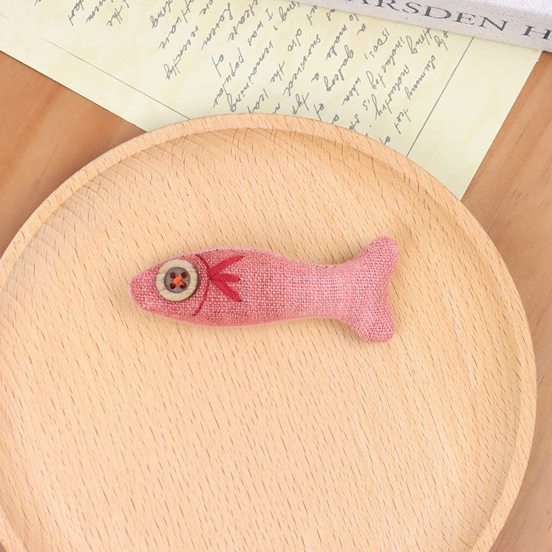 Pink Brown Little Fish Fabric Ornament Charm Brooch Pin Component