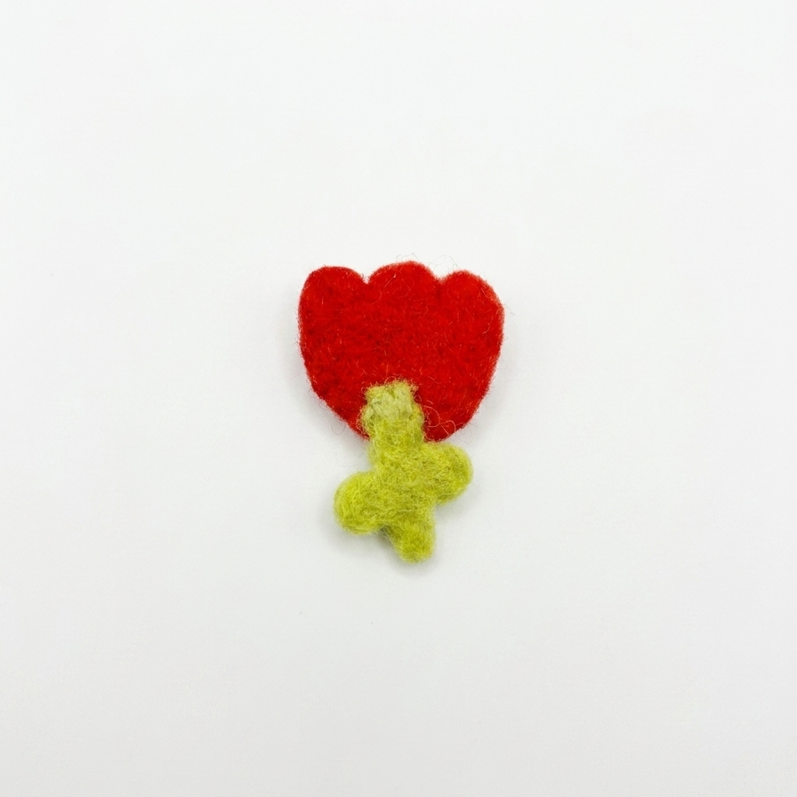 Red Bloom Flower Wool Felt Charm Component
