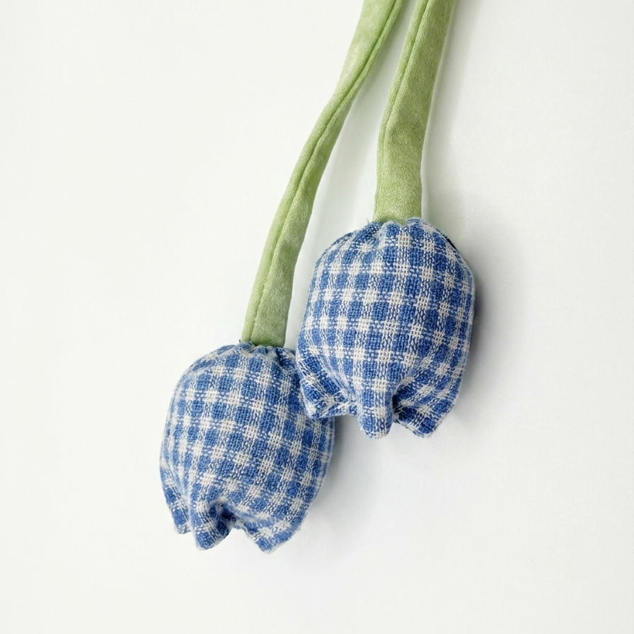 Pastel Checkered Fabric Tulip Flower Ribbon Ornament Embellishment