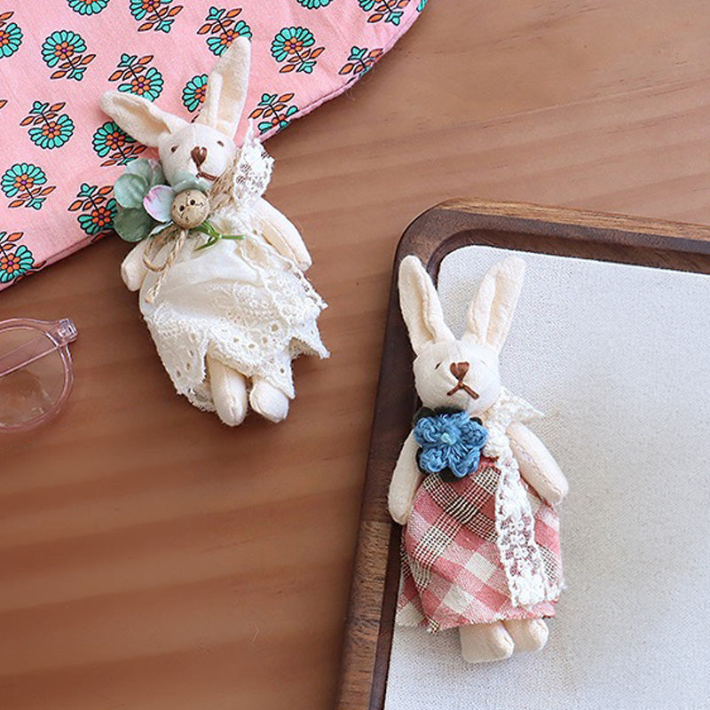 5pc, Flower Dress Sewn Bunny Fabric Ornament Charm Component