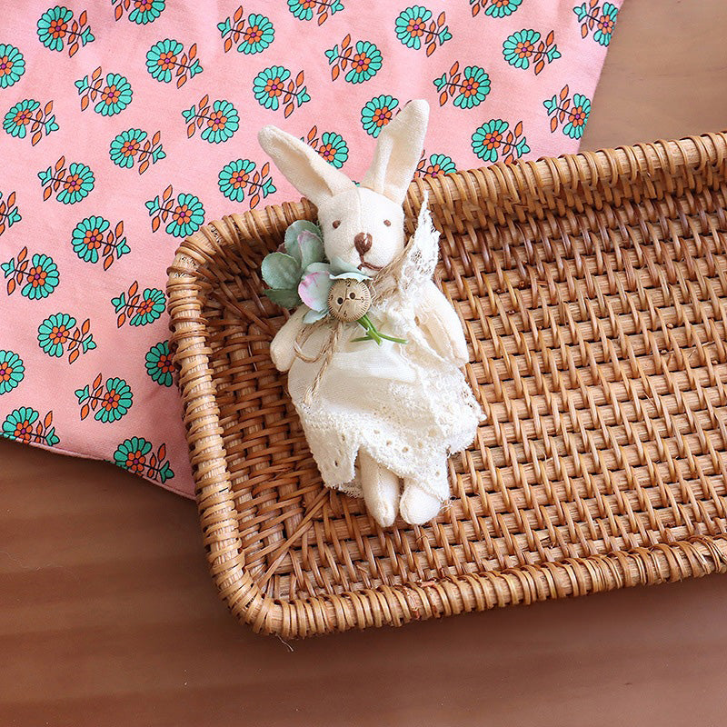 5pc, Flower Dress Sewn Bunny Fabric Ornament Charm Component