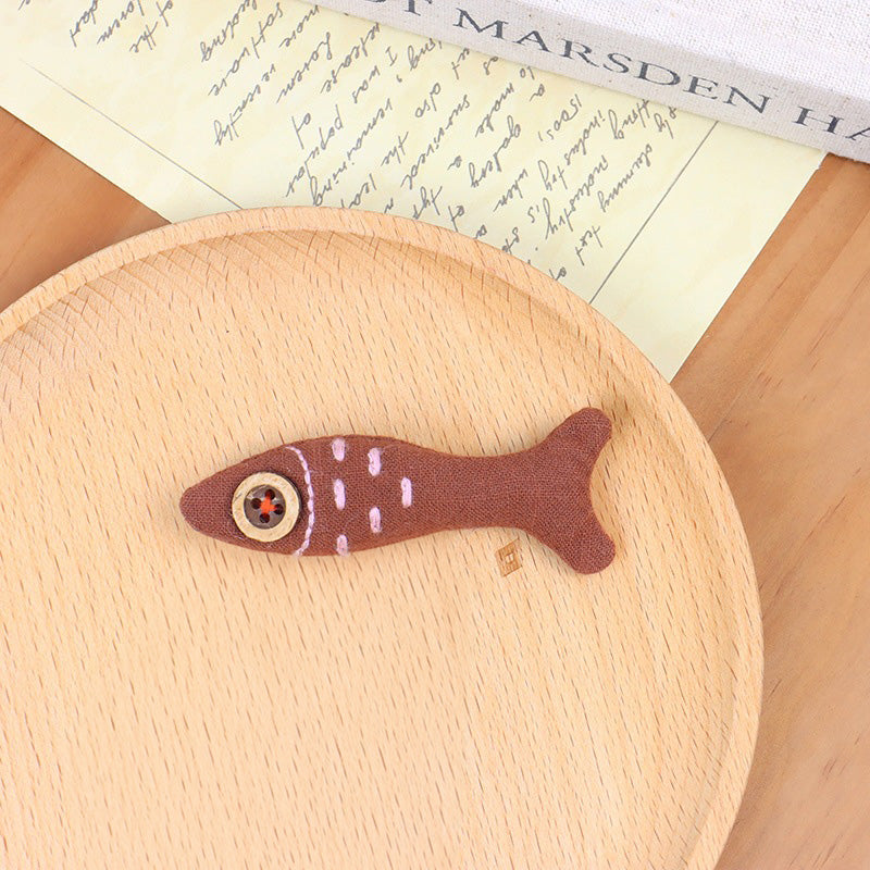 5pc, Japan Style Pink Brown Fabric Little Fish Ornament Charm Brooch Pin