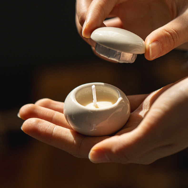 5pc, 3 Colors Micro Glossy Ceramic Round Candle Vessel with Lid