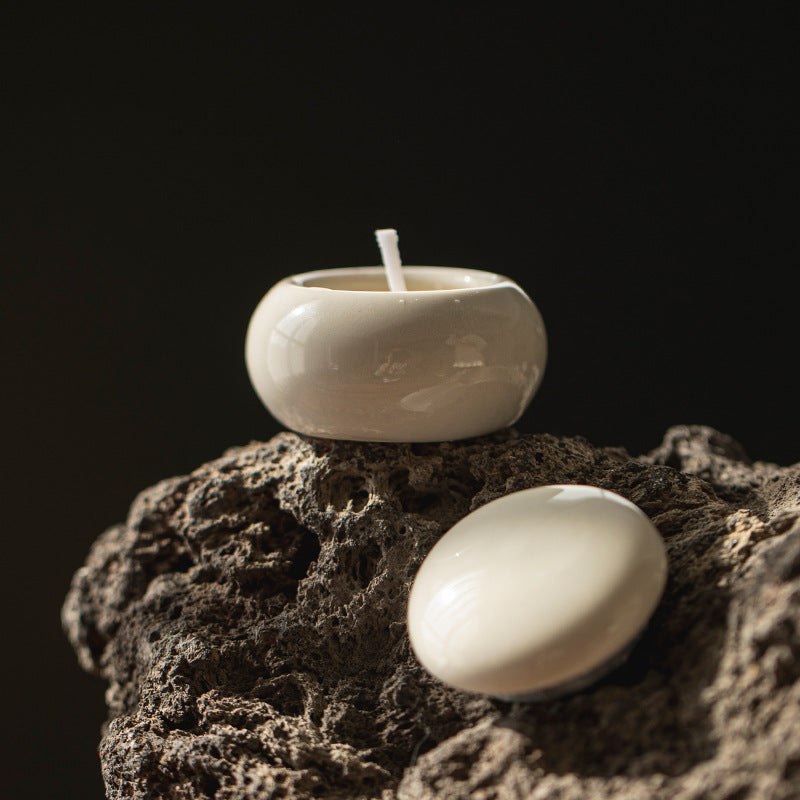 5pc, 3 Colors Micro Glossy Ceramic Round Candle Vessel with Lid