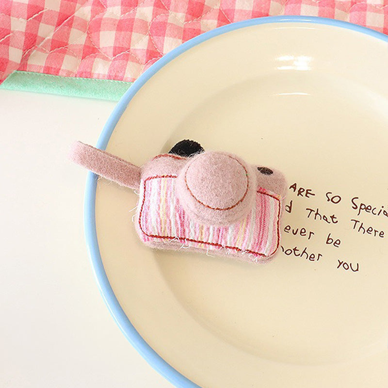 5pc, Pink Blue Fabric Camera Ornament Charm Brooch Pin