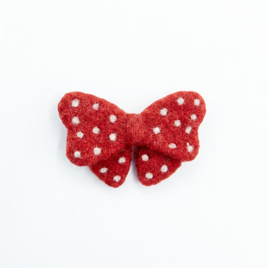Polka Dot Red Bow Wool Felt Applique Charm Component