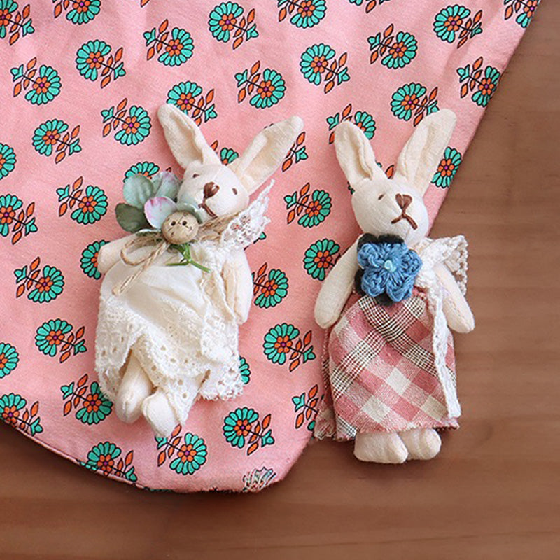 5pc, Flower Dress Sewn Bunny Fabric Ornament Charm Component