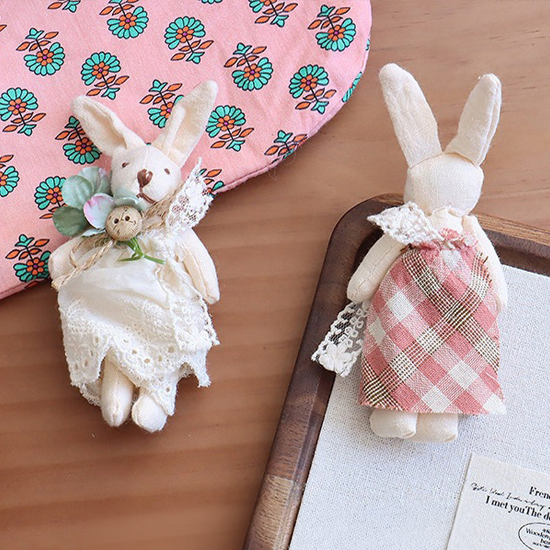 5pc, Flower Dress Sewn Bunny Fabric Ornament Charm Component