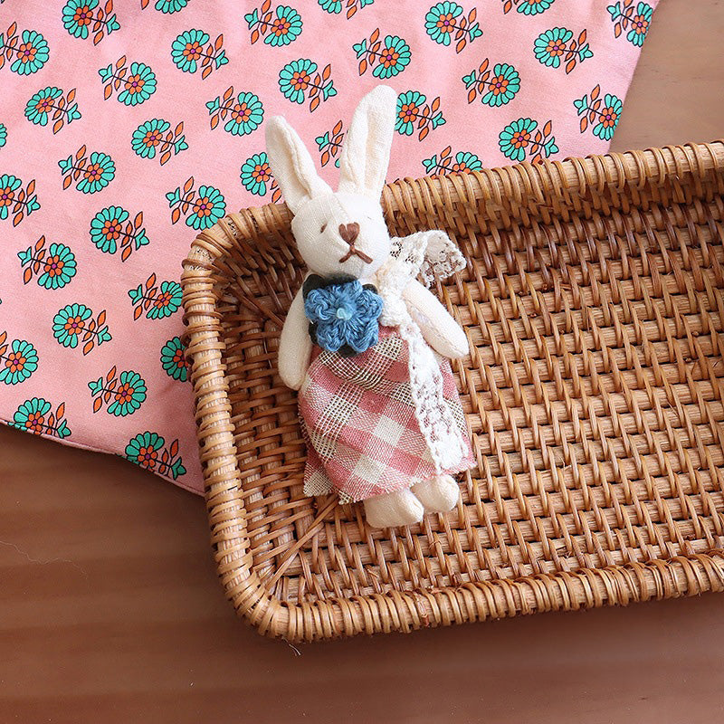 5pc, Flower Dress Sewn Bunny Fabric Ornament Charm Component