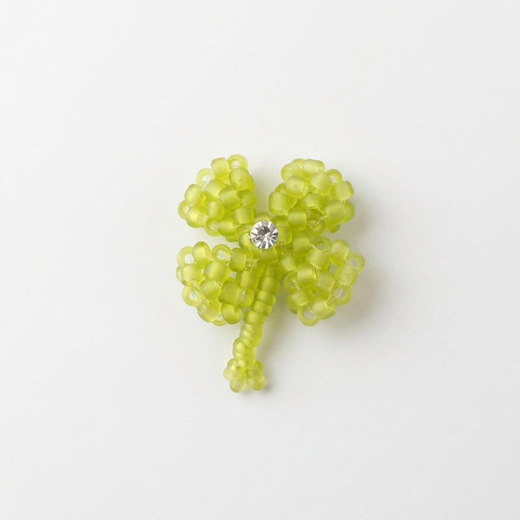 5pc, Handmade Green Lucky Four-Leaf Clover Beaded Charm Ornament