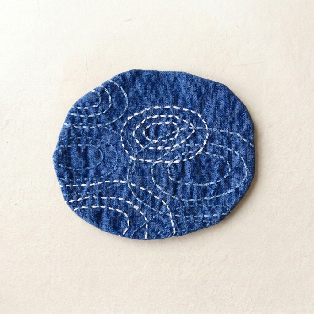 2pc, Circle Round Hand Embroidered Cotton Fabric Coaster Mat