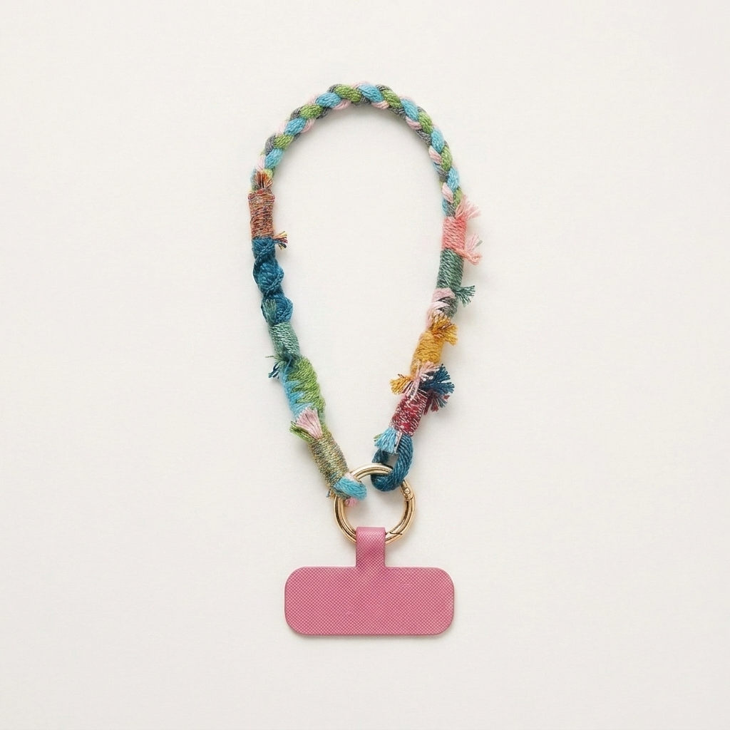 2pc, 2 colors Handmade Colorful Braided Woven Cotton Fabric Phone Chain Strap