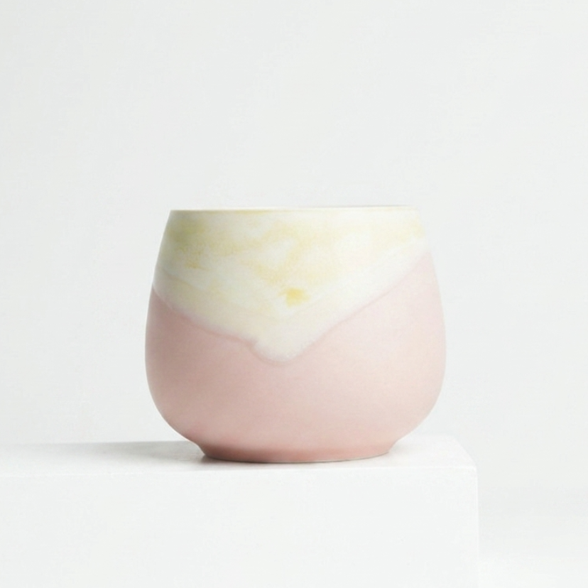 3pc, Soft Pink Dipped Cream Glaze Matte Ceramic Candle Vessel Jar