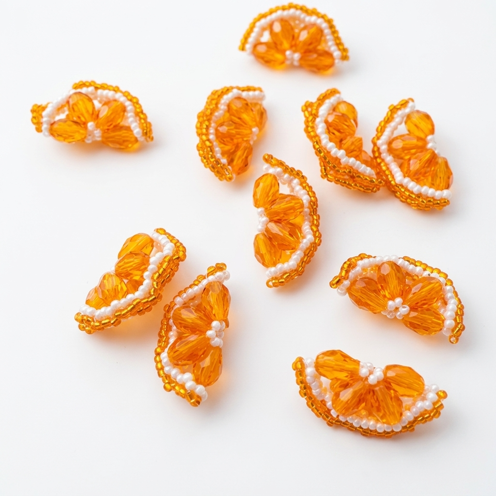 5pc, Handmade Mini Citrus Orange Slice Beaded Charm Ornament