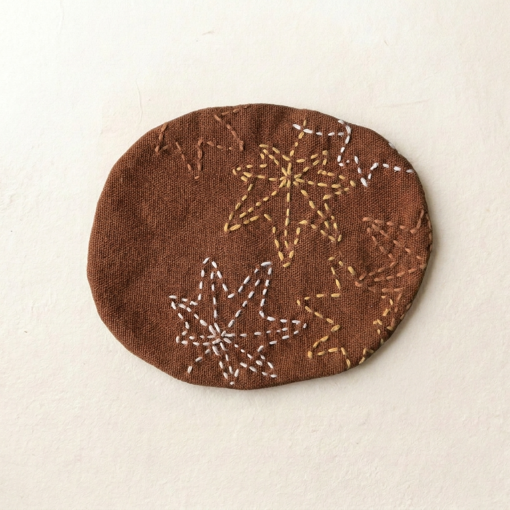 2pc, Circle Round Hand Embroidered Cotton Fabric Coaster Mat