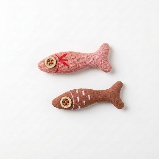 5pc, Japan Style Pink Brown Fabric Little Fish Ornament Charm Brooch Pin