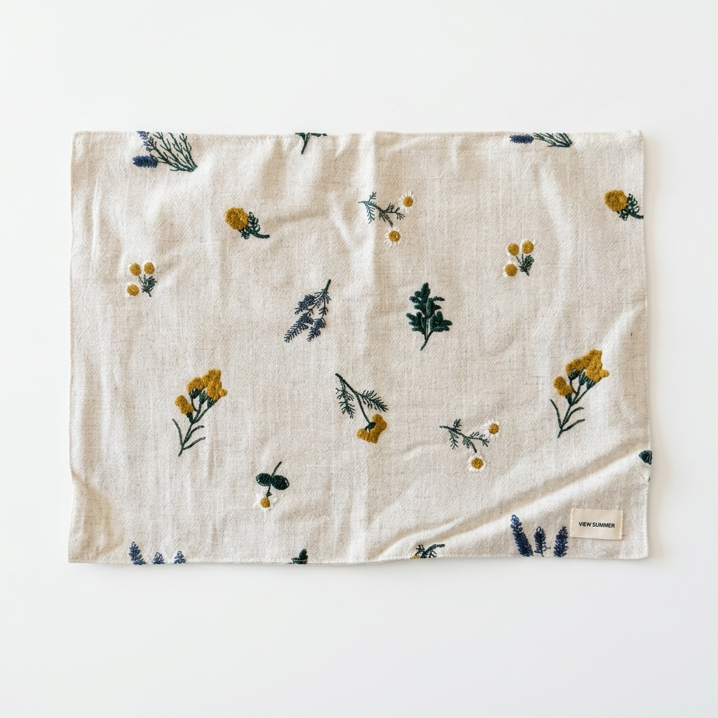 Botanical Flower Embroidered Cotton Placemats Coasters Pouch