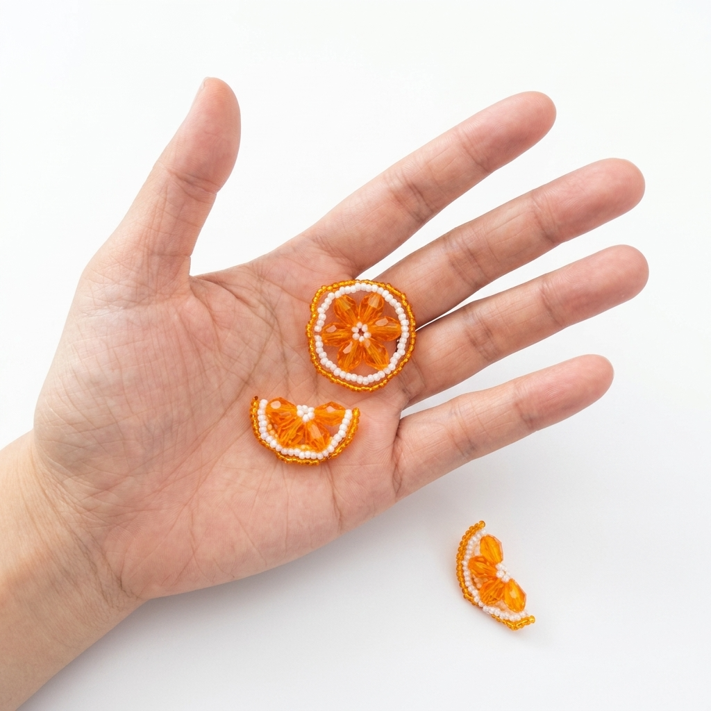 Sparkle Citrus Orange Slice Handmade Mini Beaded Charm Component