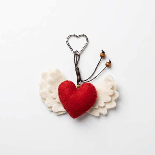 2pc, Red Heart with White Wings Wool Felt Bag Charm Key Chain