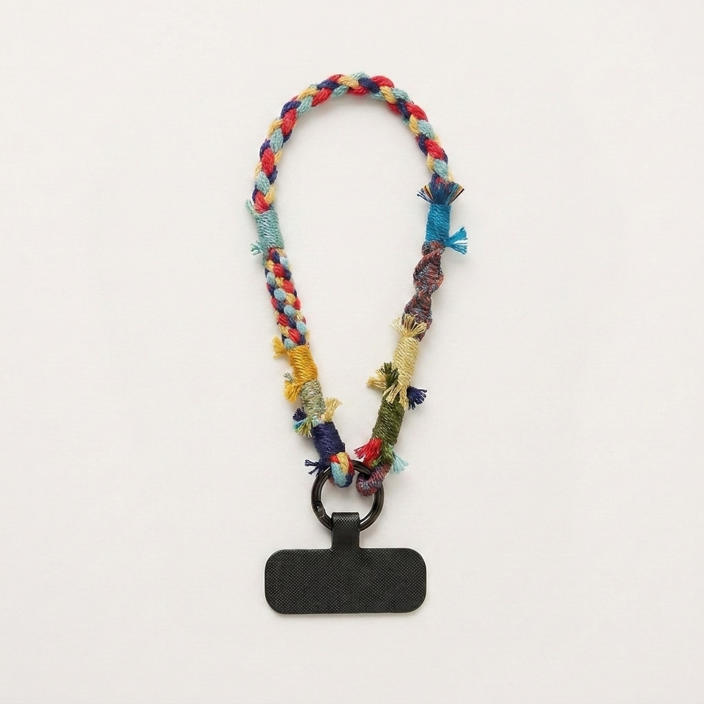 2pc, 2 colors Handmade Colorful Braided Woven Cotton Fabric Phone Chain Strap