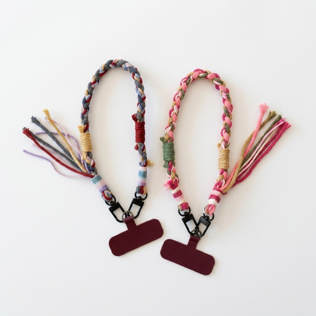 2 colors Handmade Colorful Braided Woven Cotton Tassel Phone Chain Strap