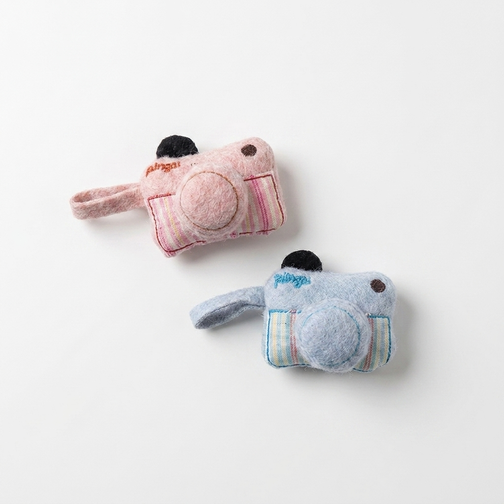 5pc, Pink Blue Fabric Camera Ornament Charm Brooch Pin