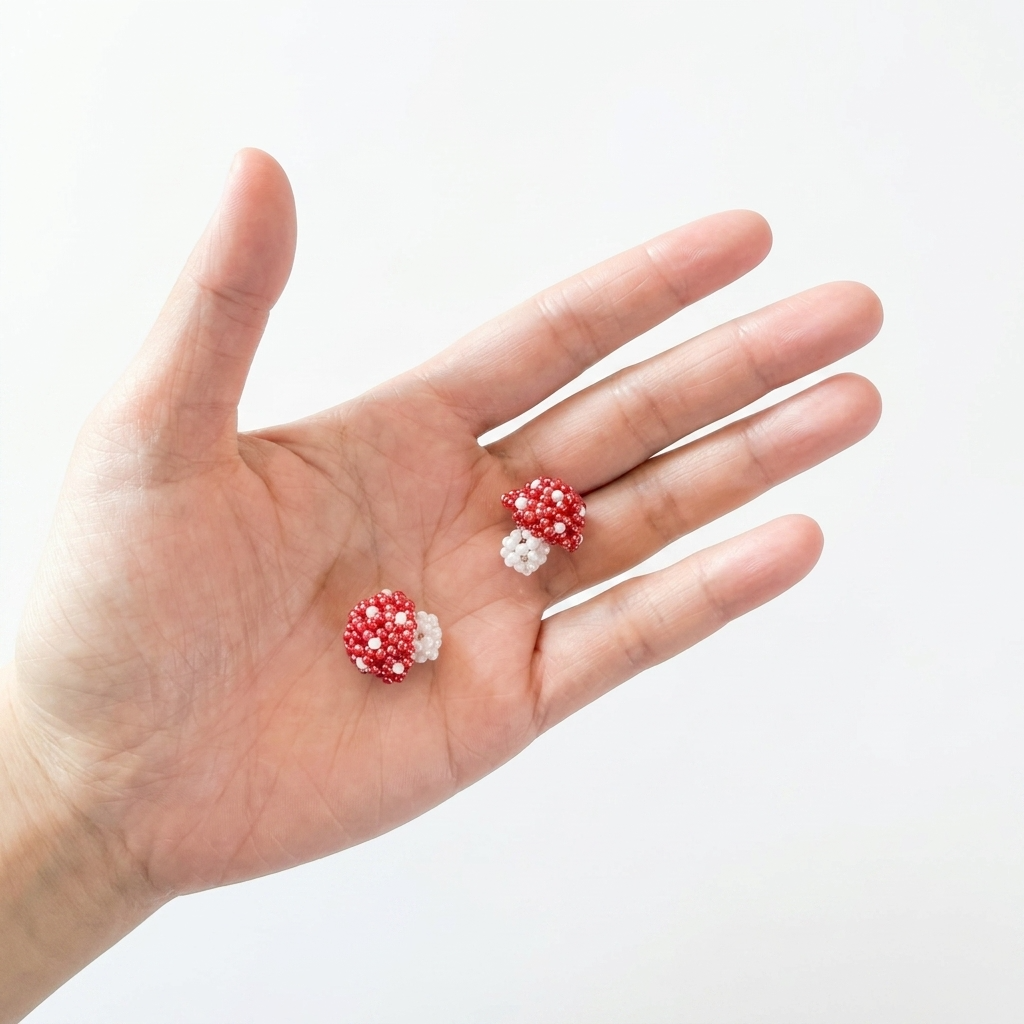 Little Red Mushroom Handmade Mini Beaded Charm Component