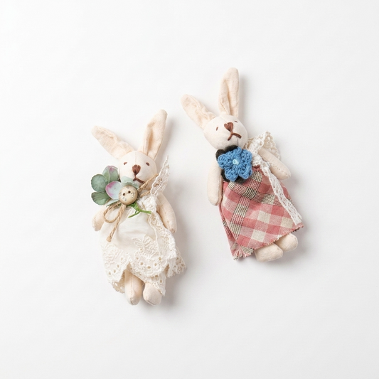 5pc, Flower Dress Sewn Bunny Fabric Ornament Charm Component