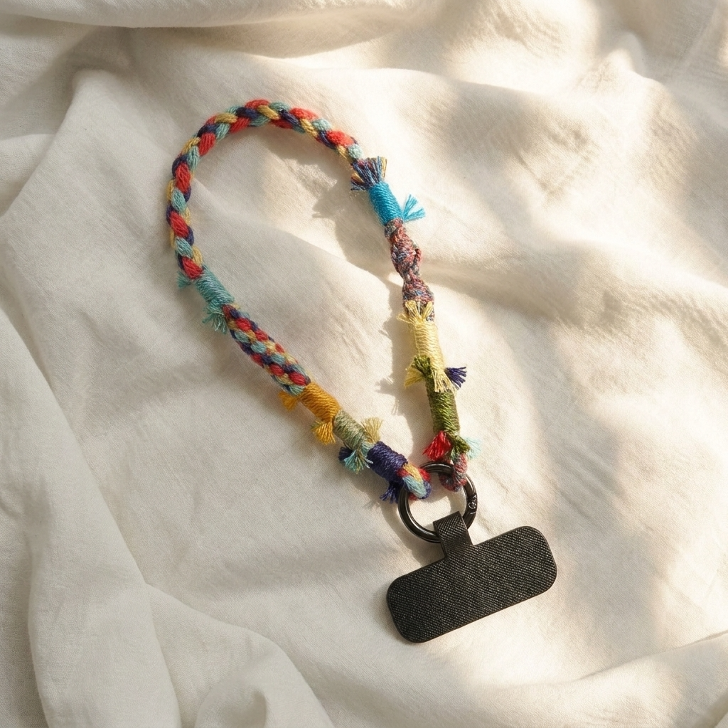 2pc, 2 colors Handmade Colorful Braided Woven Cotton Fabric Phone Chain Strap