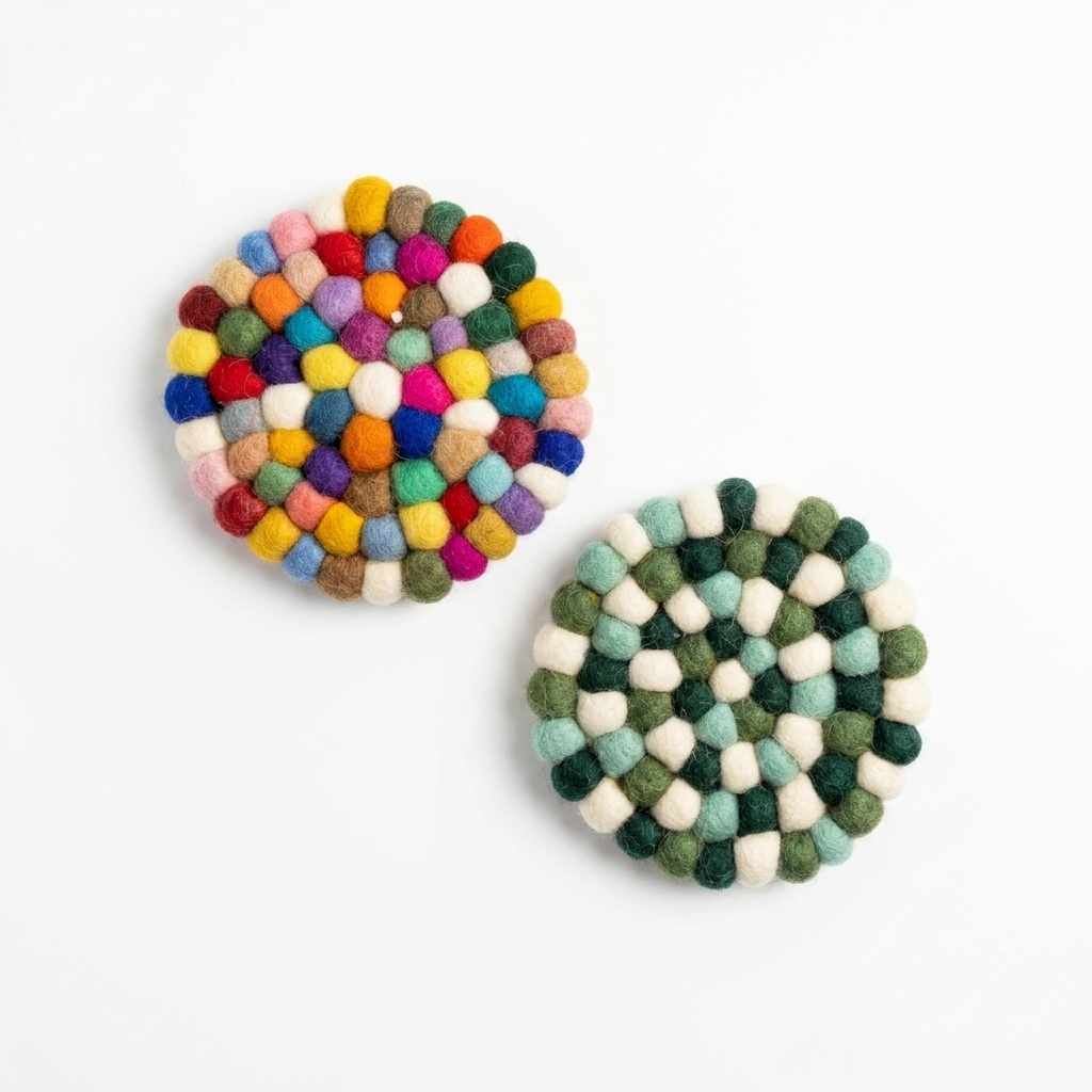 2pc, Multi-color Wool Felt Ball Coaster Cup Mat